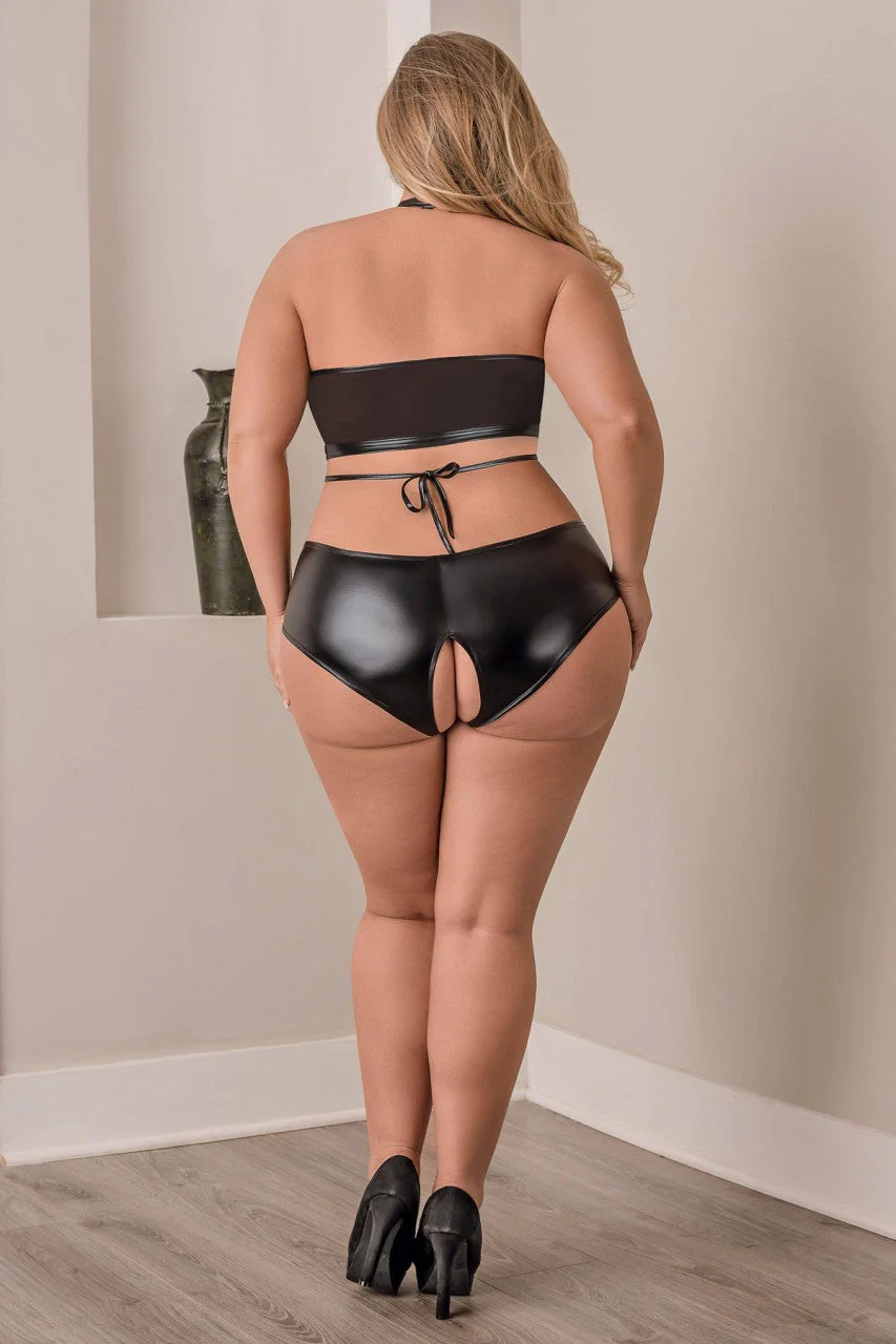 MSB574 Magic Silk Halter Bra & Crotchless Panty Set - Image 2