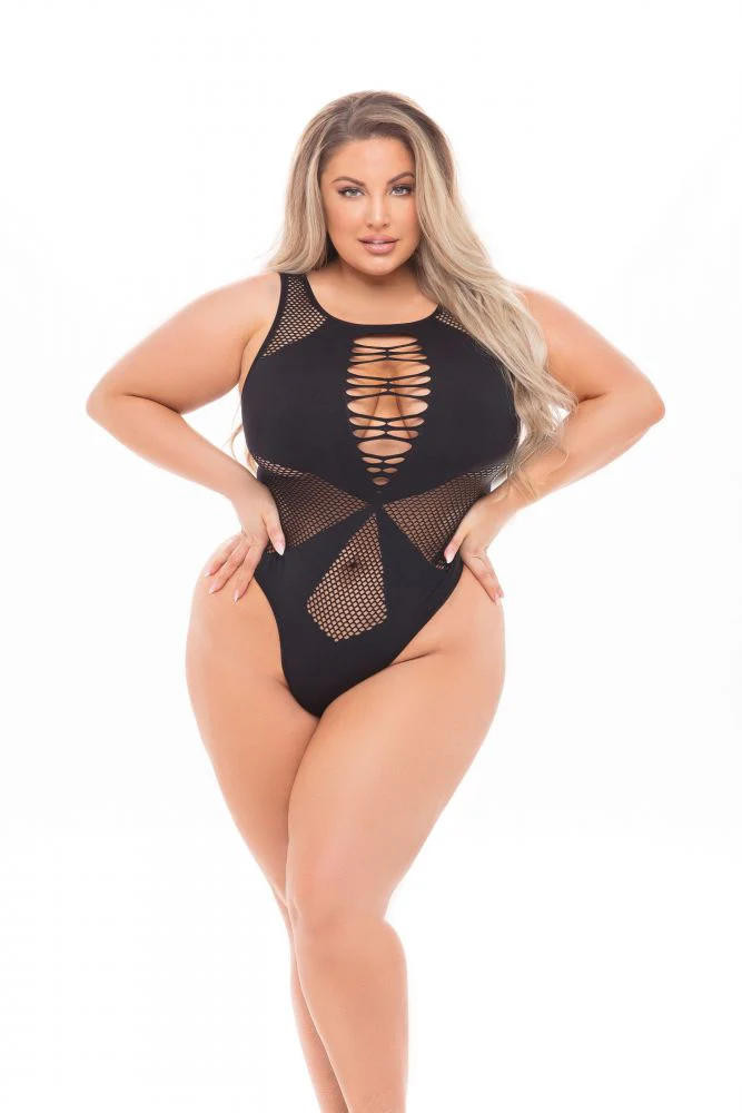 PL20035X Sexy Lingerie Bedroom Wear Lipstick Duchess Highneck Bodysuit