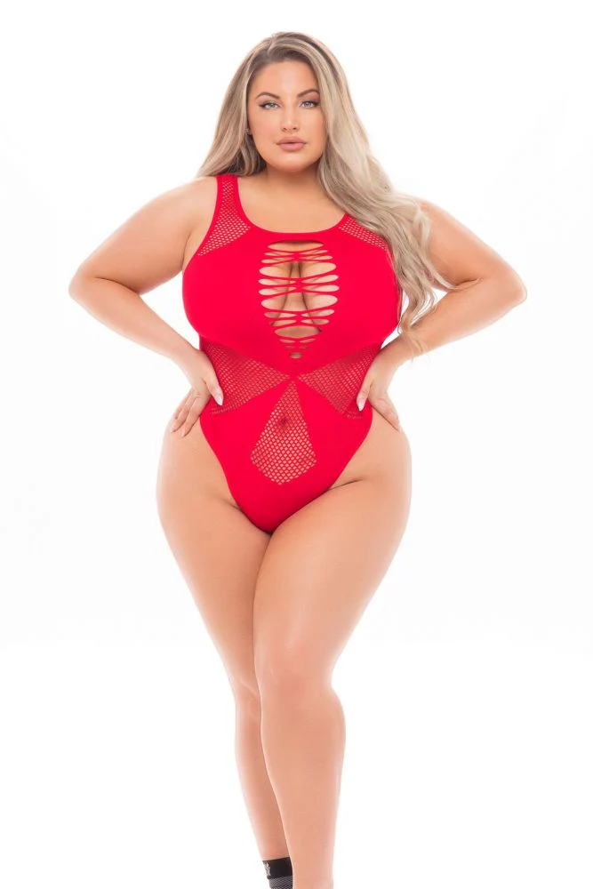 PL20035X Sexy Lingerie Bedroom Wear Lipstick Duchess Highneck Bodysuit - Image 3