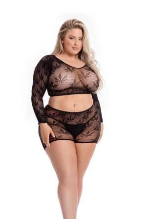 PL23081X Sexy Lingerie Bedroom Wear Leaf It To Me Short Set - Image 3