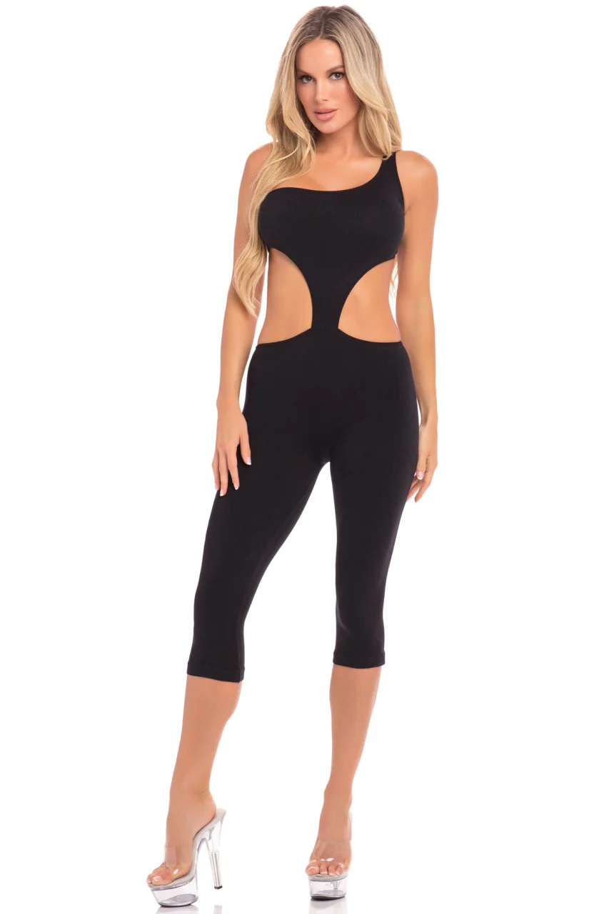PL27035 Sexy Lingerie Bedroom Wear One Shoulder Cropped Catsuit