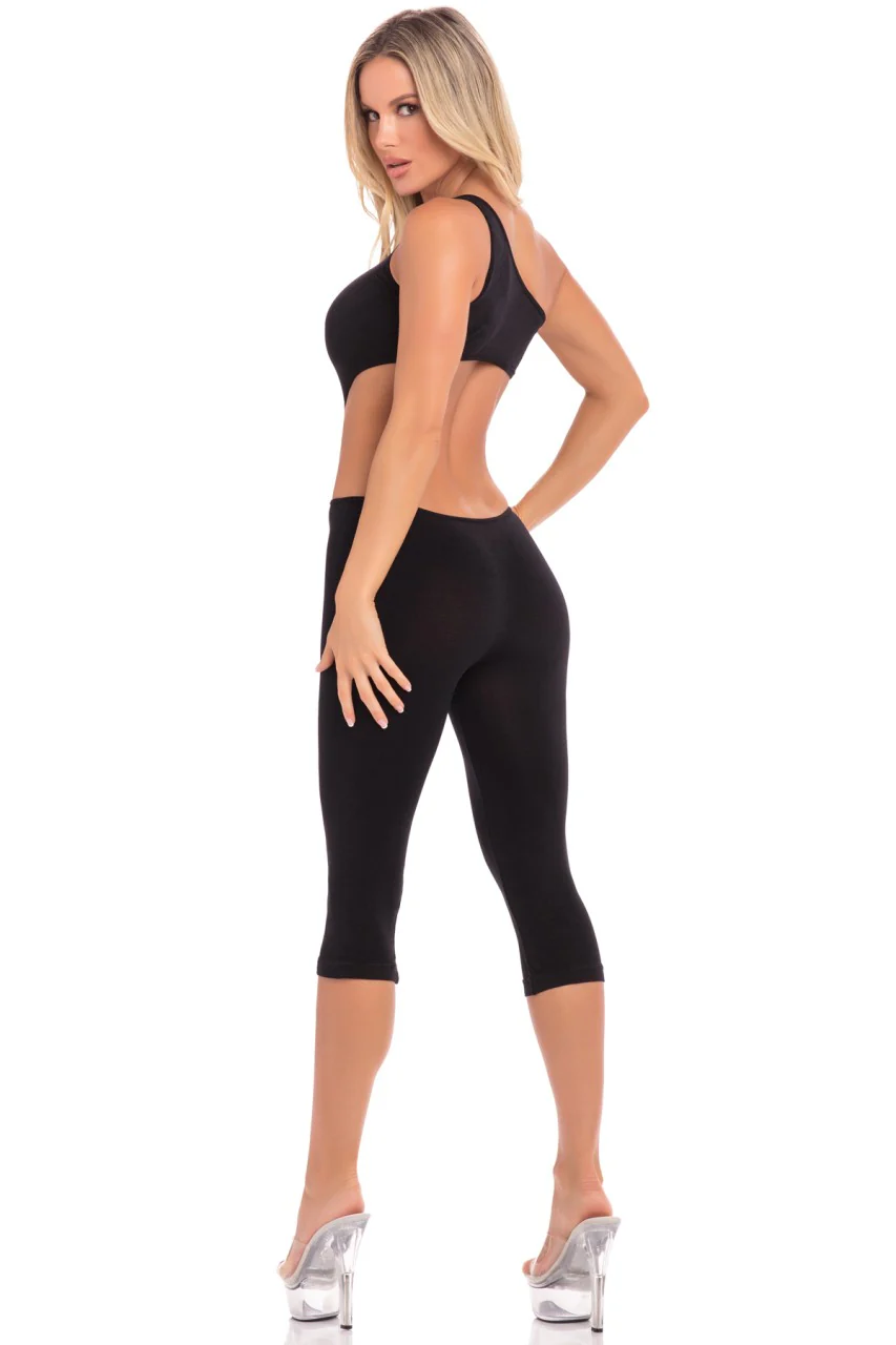PL27035 Sexy Lingerie Bedroom Wear One Shoulder Cropped Catsuit - Image 2