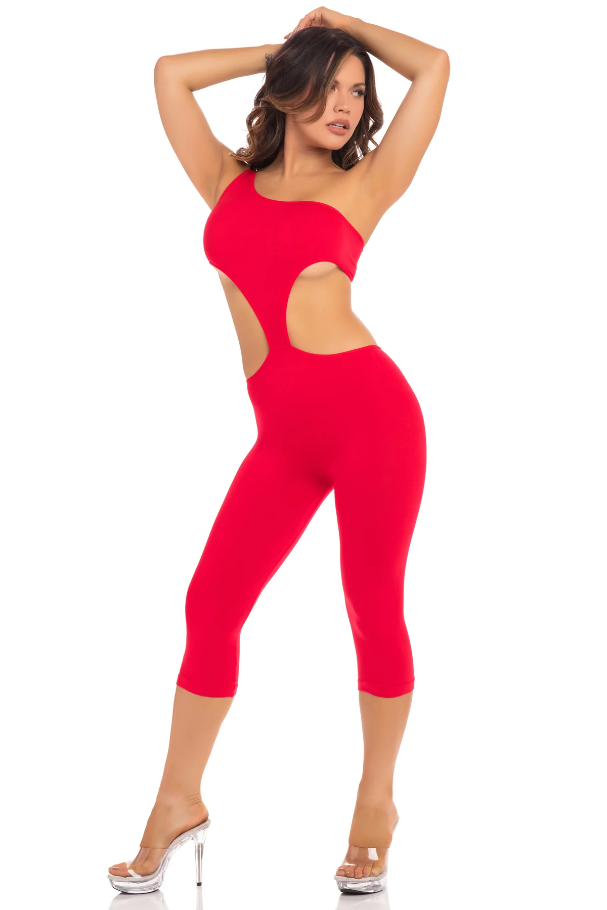 PL27035 Sexy Lingerie Bedroom Wear One Shoulder Cropped Catsuit - Image 3