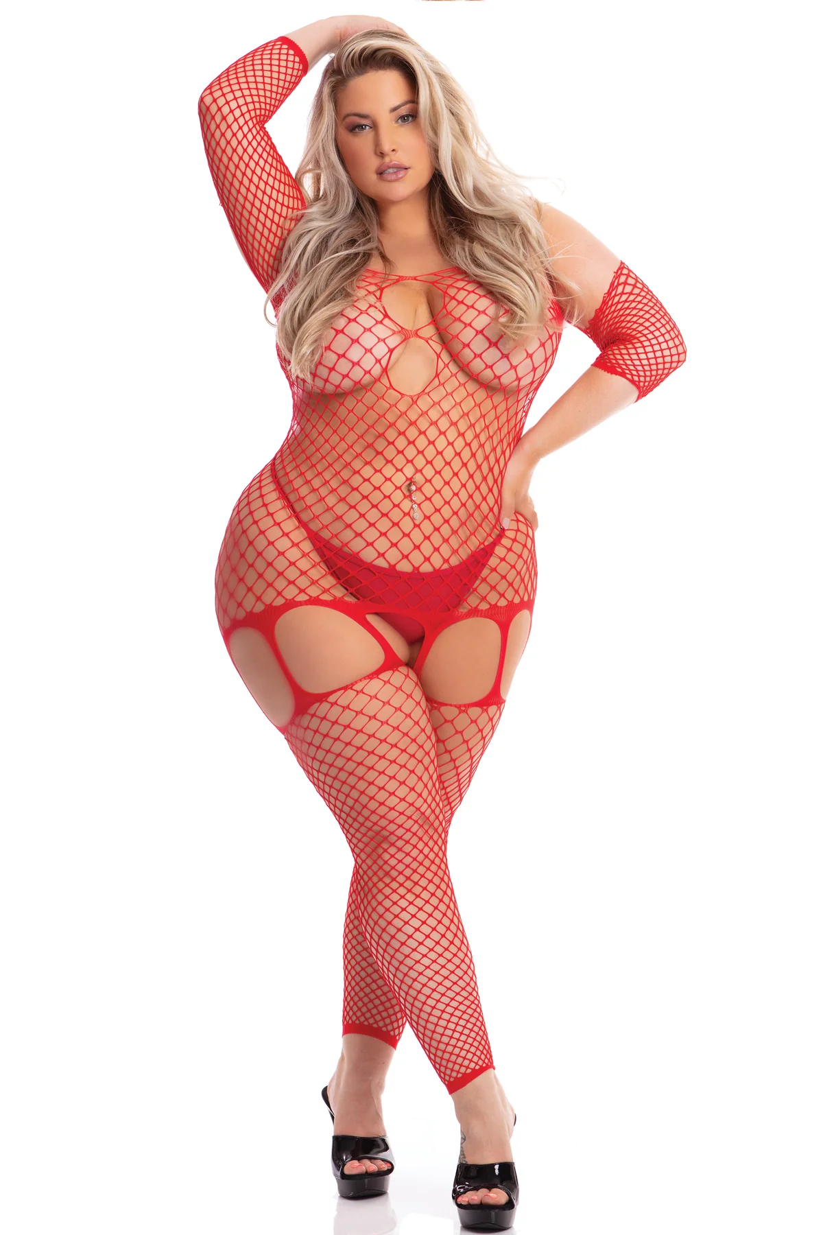PL27047X Sexy Lingerie Bedroom Wear Lipstick In My Head Net Bodystocking