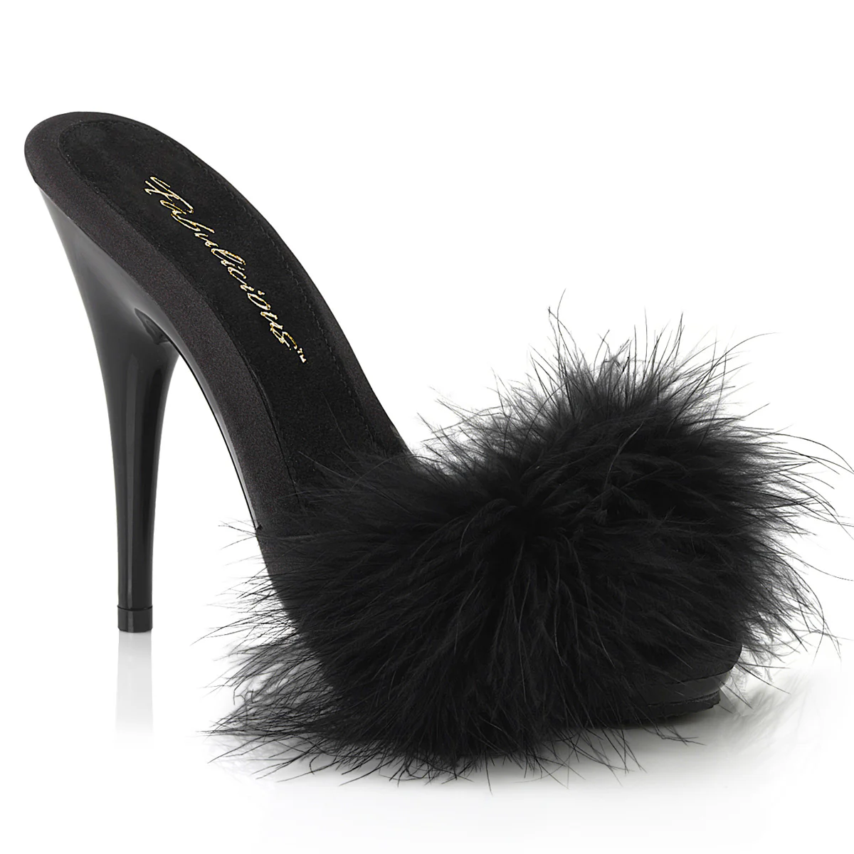 Black Satin 5 Inch Bedroom Shoes - Fabulicious POISE-501F - Image 6