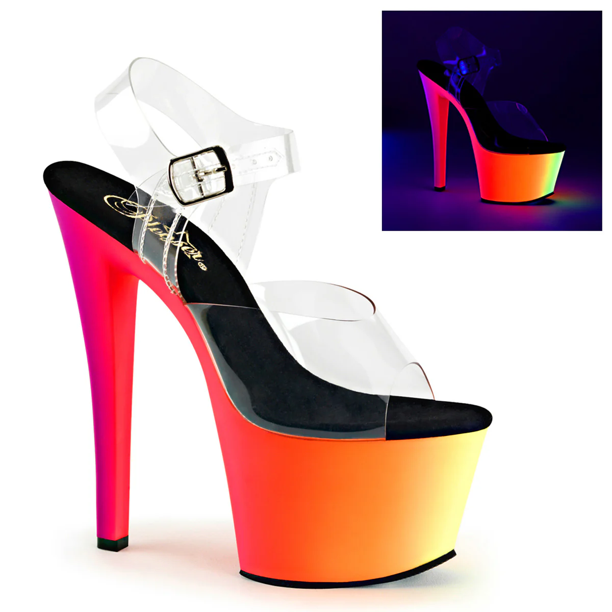 Neon Multi 7 Inch Pole Dance Platform Shoes - Pleaser RAINBOW-308UV - Image 6