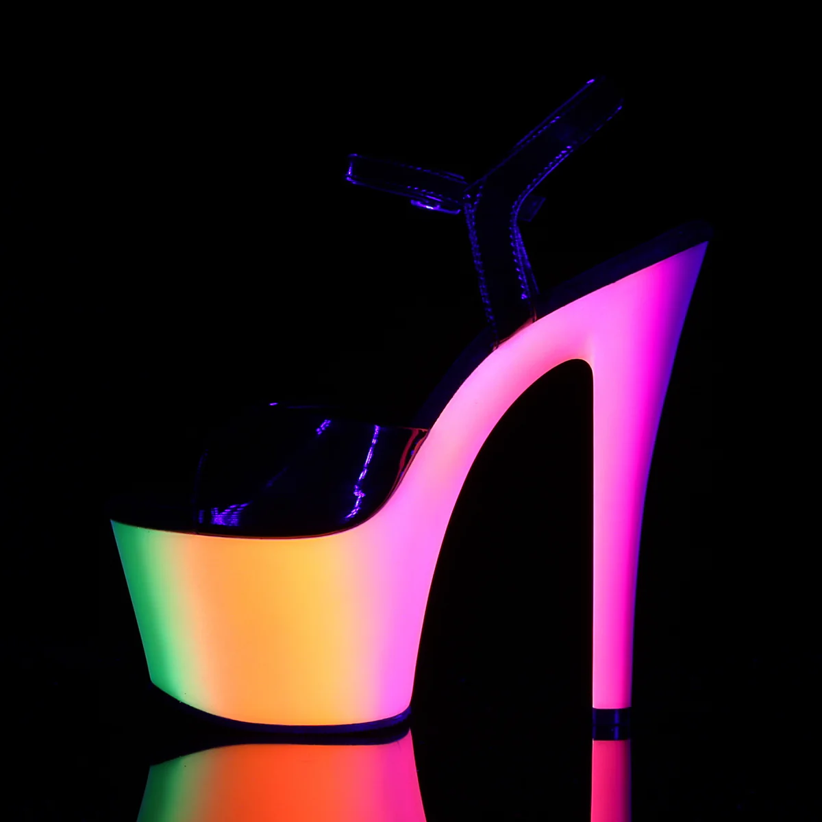 Black Neon 7 Inch Fetish Pole Platform Shoes - Pleaser RAINBOW-309UV - Image 3
