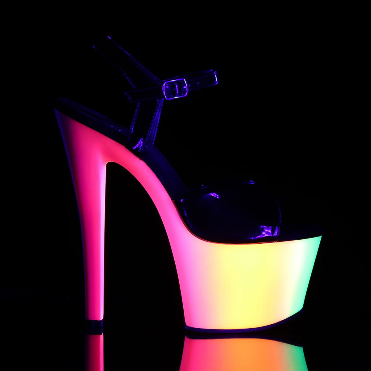 Black Neon 7 Inch Fetish Pole Platform Shoes - Pleaser RAINBOW-309UV - Image 5