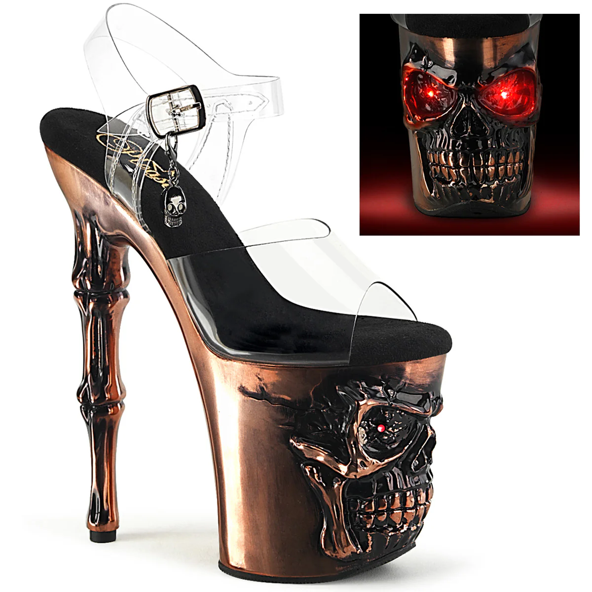Satin Copper Chrome 8 Inch Ladies Fetish Platform Heels - Pleaser RAPTURE-808-LT