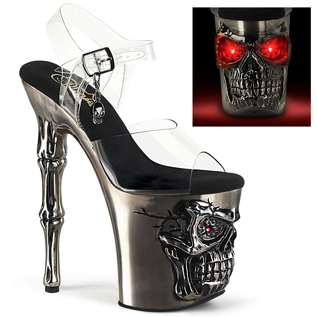 Satin Pewter Chrome 8 Inch Erotic High Platform Heels - Pleaser RAPTURE-808-LT