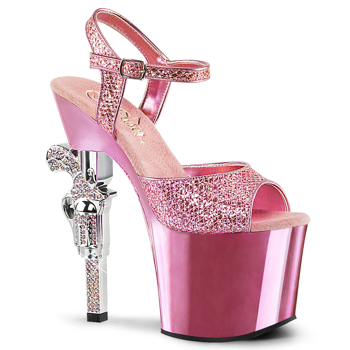 Baby Pink Mini Glitter 7 Inch Exotic Dance Platform Shoes - Pleaser REVOLVER-709G - Image 6