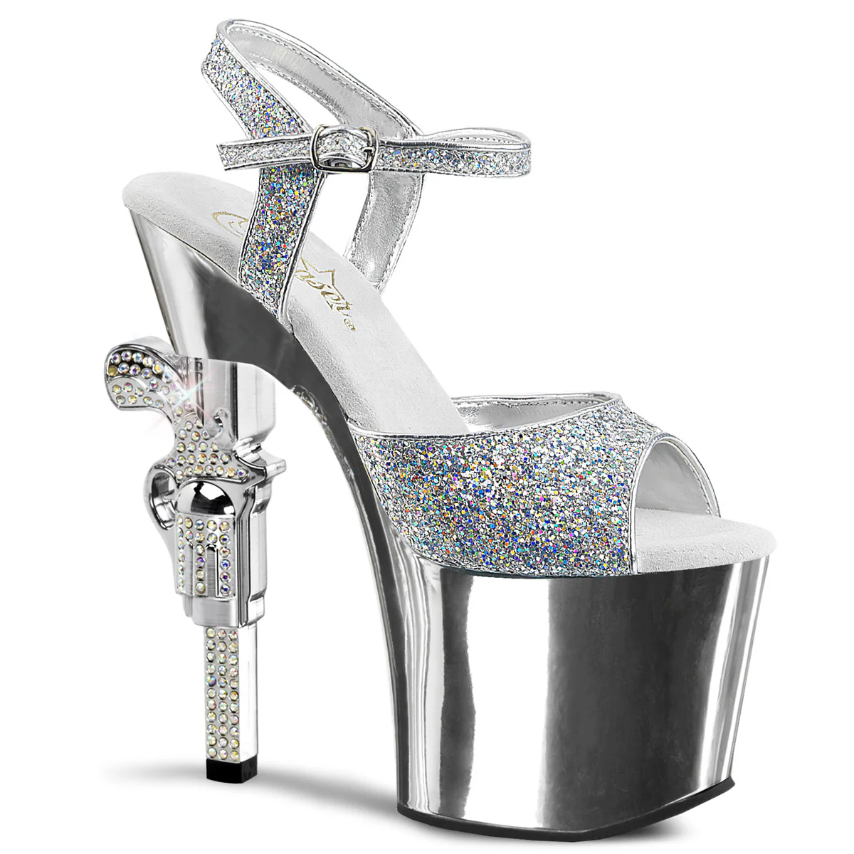 Silver Glitter 7 Inch Ladies Fetish Platform Shoes -  Pleaser REVOLVER-709G - Image 6