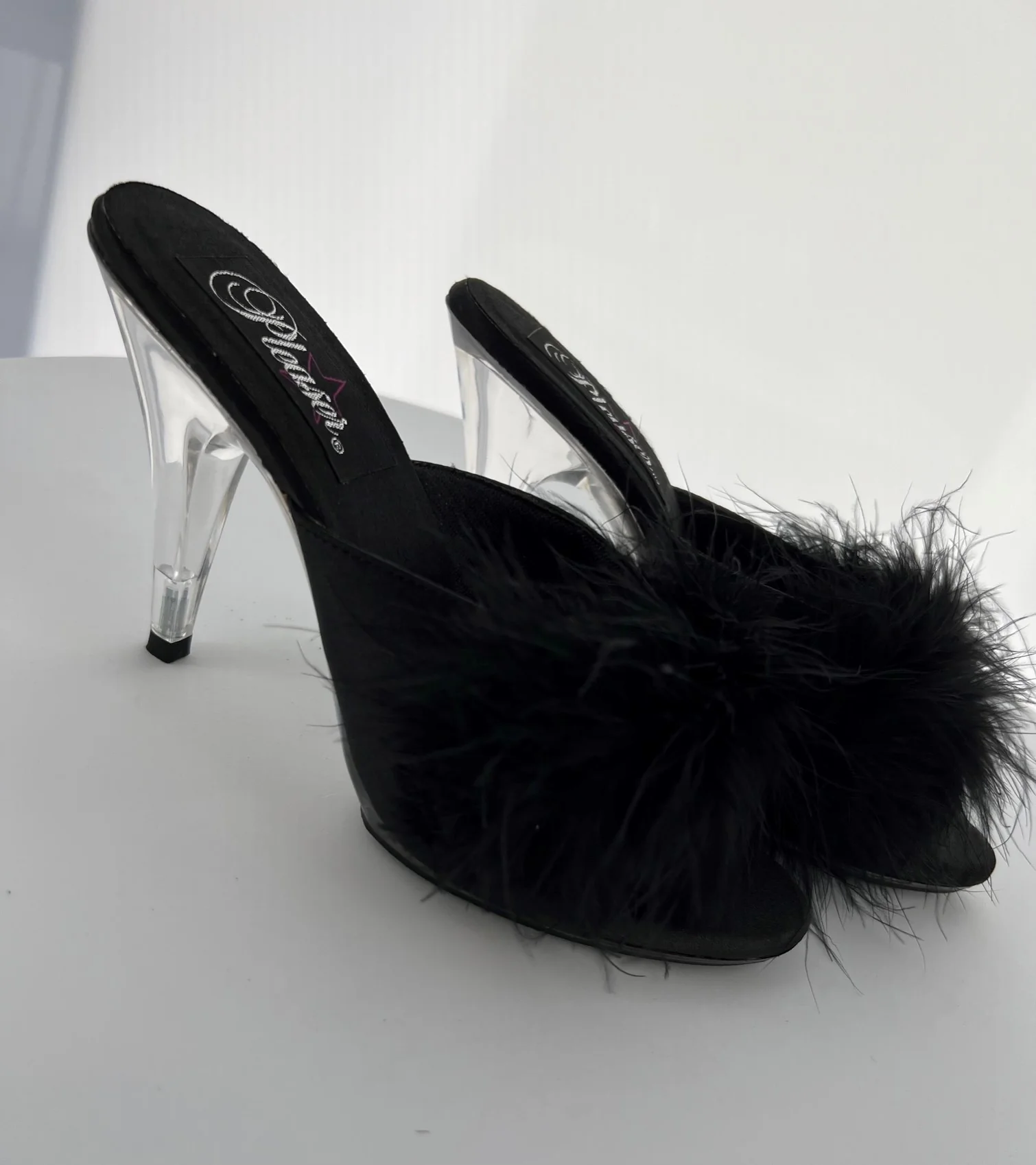 ROMANCE-04 Pleaser Blk Satin High Heel Alternative Footwear Discontinued Sale Stock - Image 2