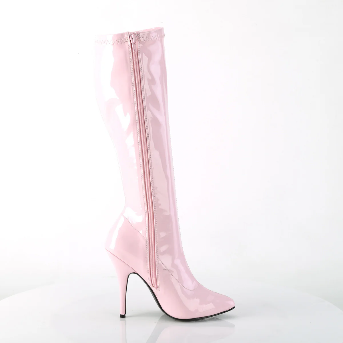 SEDUCE-2000 Pleaser Knee High Boots B. Pink Str Pat Single Soles - Image 5