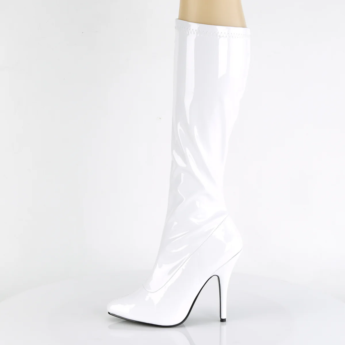 SEDUCE-2000 Pleasers 5 Inch Heel White Patent Fetish Knee High Boots Footwear - Image 3