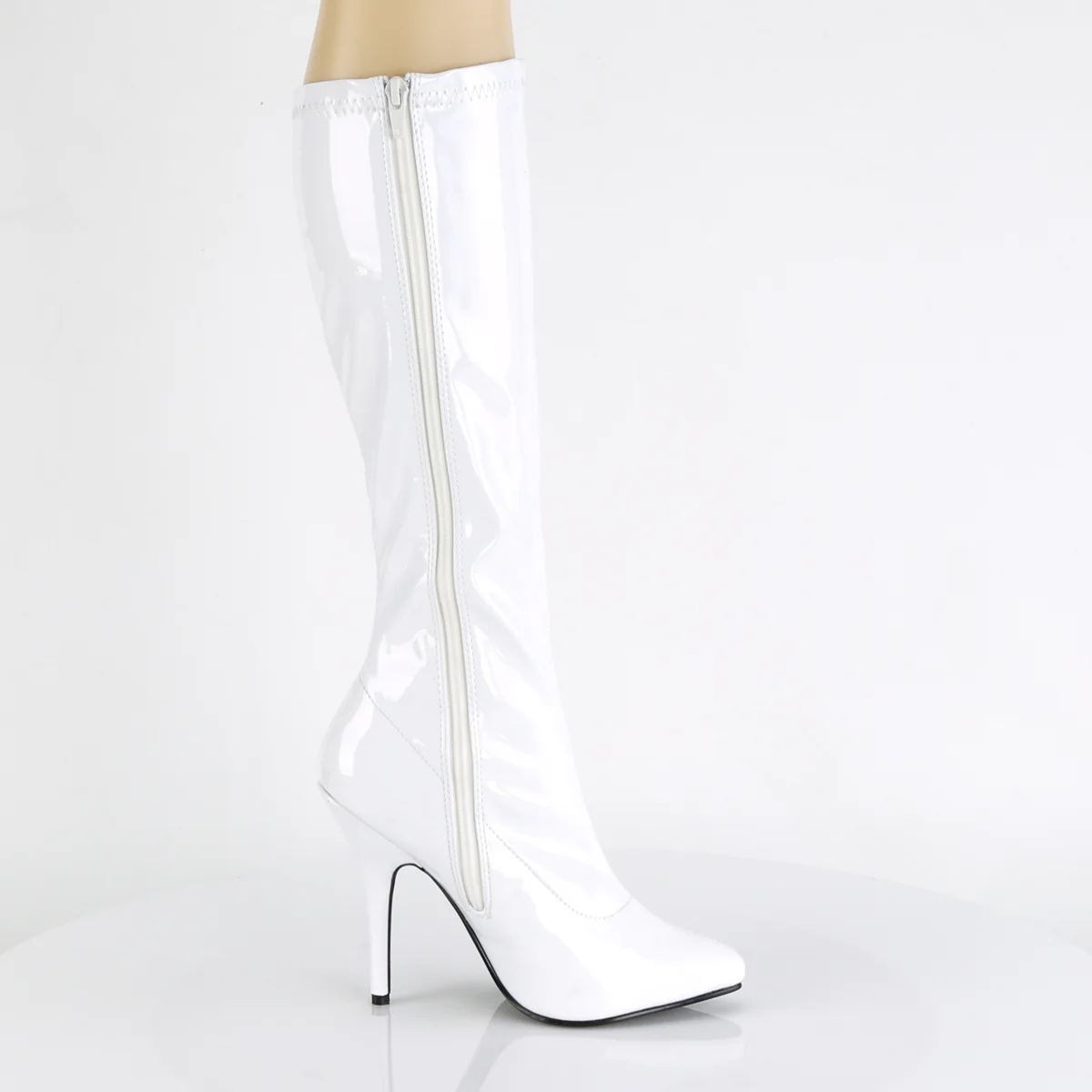 SEDUCE-2000 Pleasers 5 Inch Heel White Patent Fetish Knee High Boots Footwear - Image 5