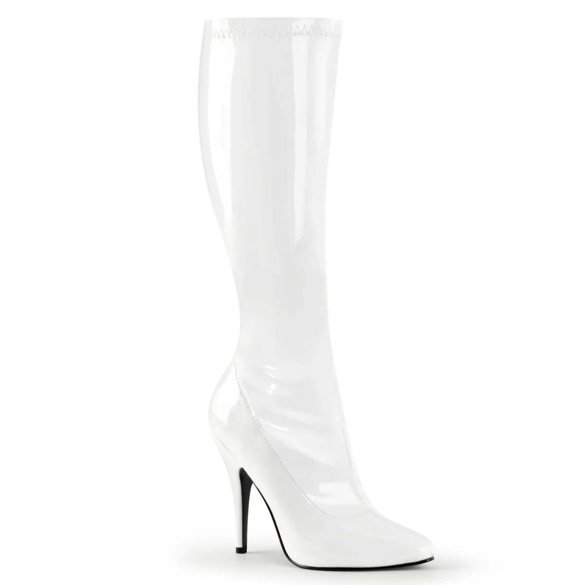 SEDUCE-2000 Pleasers 5 Inch Heel White Patent Fetish Knee High Boots Footwear - Image 6