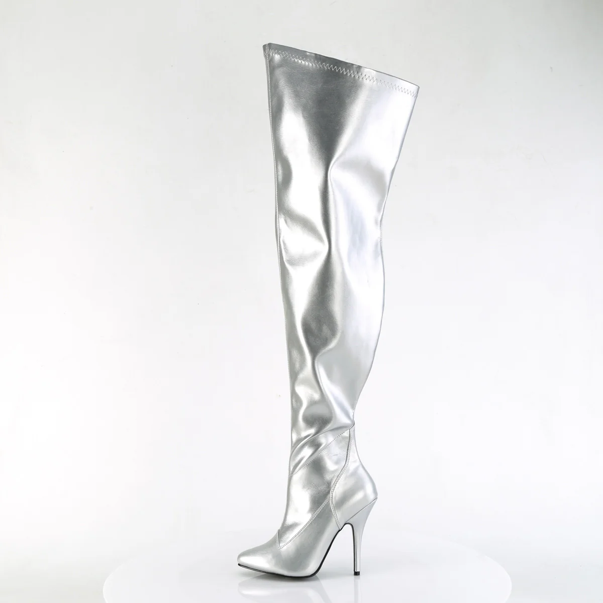 Silver 5 Inch Wide Sexy Thigh Boots -  Pleaser SEDUCE-3000WC - Image 3