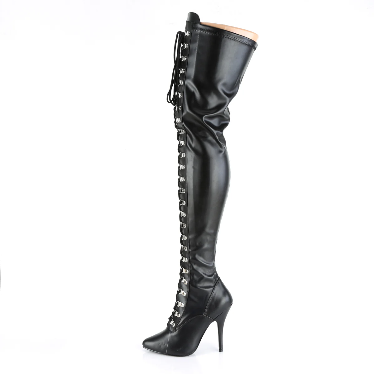 Black Faux Leather 5 Inch Pole Dancer Thigh Boots - Pleaser SEDUCE-3024 - Image 3