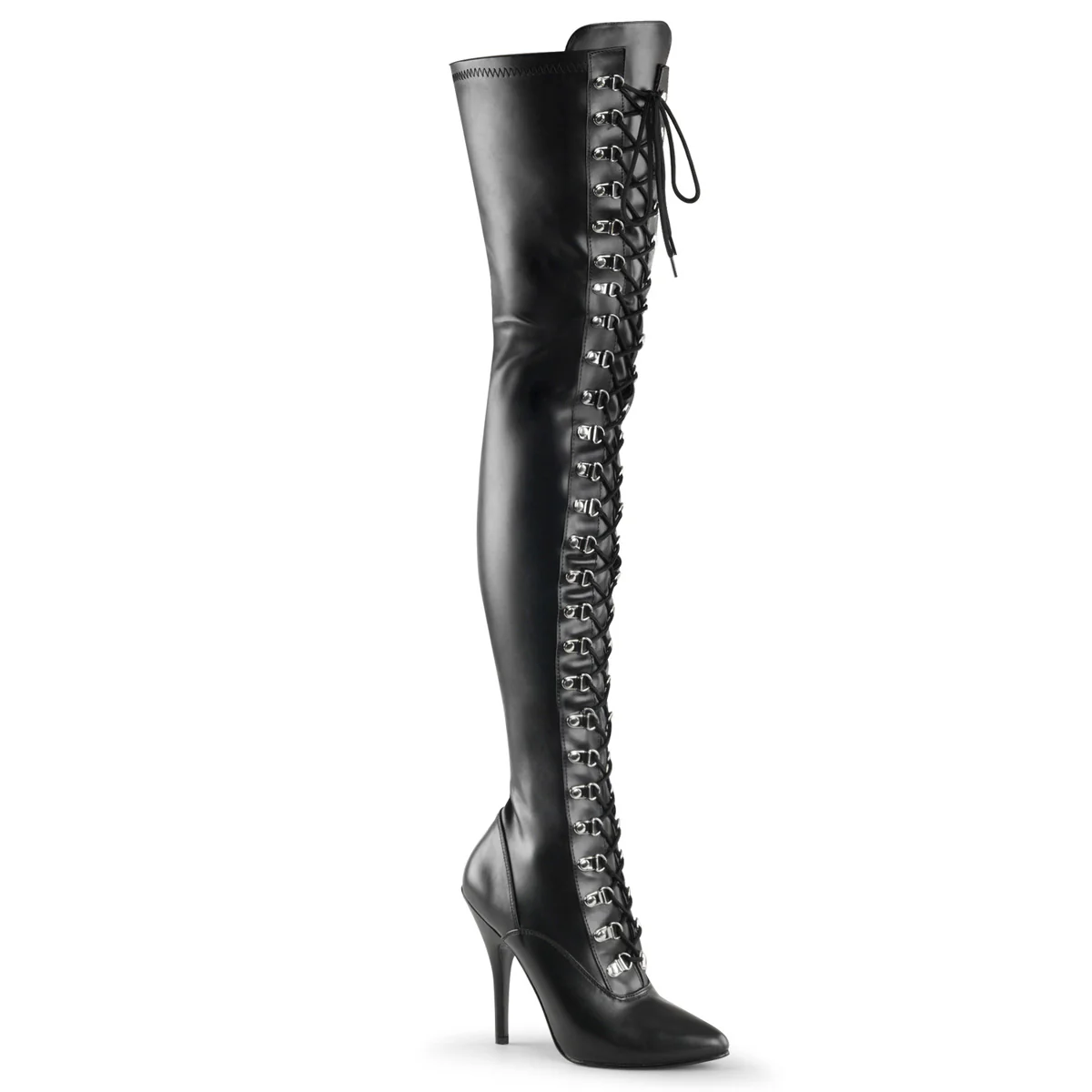 Black Faux Leather 5 Inch Pole Dancer Thigh Boots - Pleaser SEDUCE-3024 - Image 6
