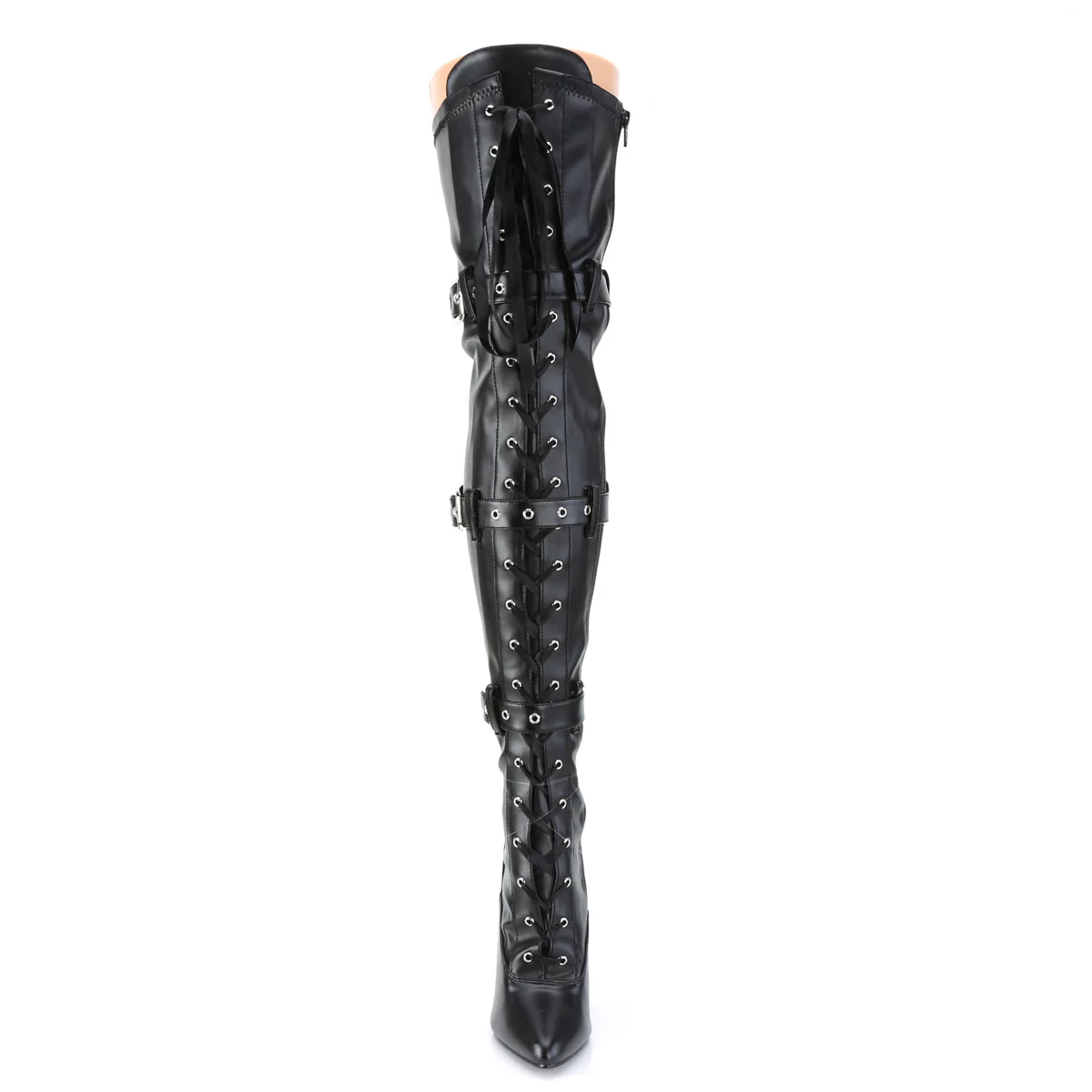 Black Faux Leather 5 Inch Bedroom Style Thigh Boots - Pleaser SEDUCE-3028 - Image 2