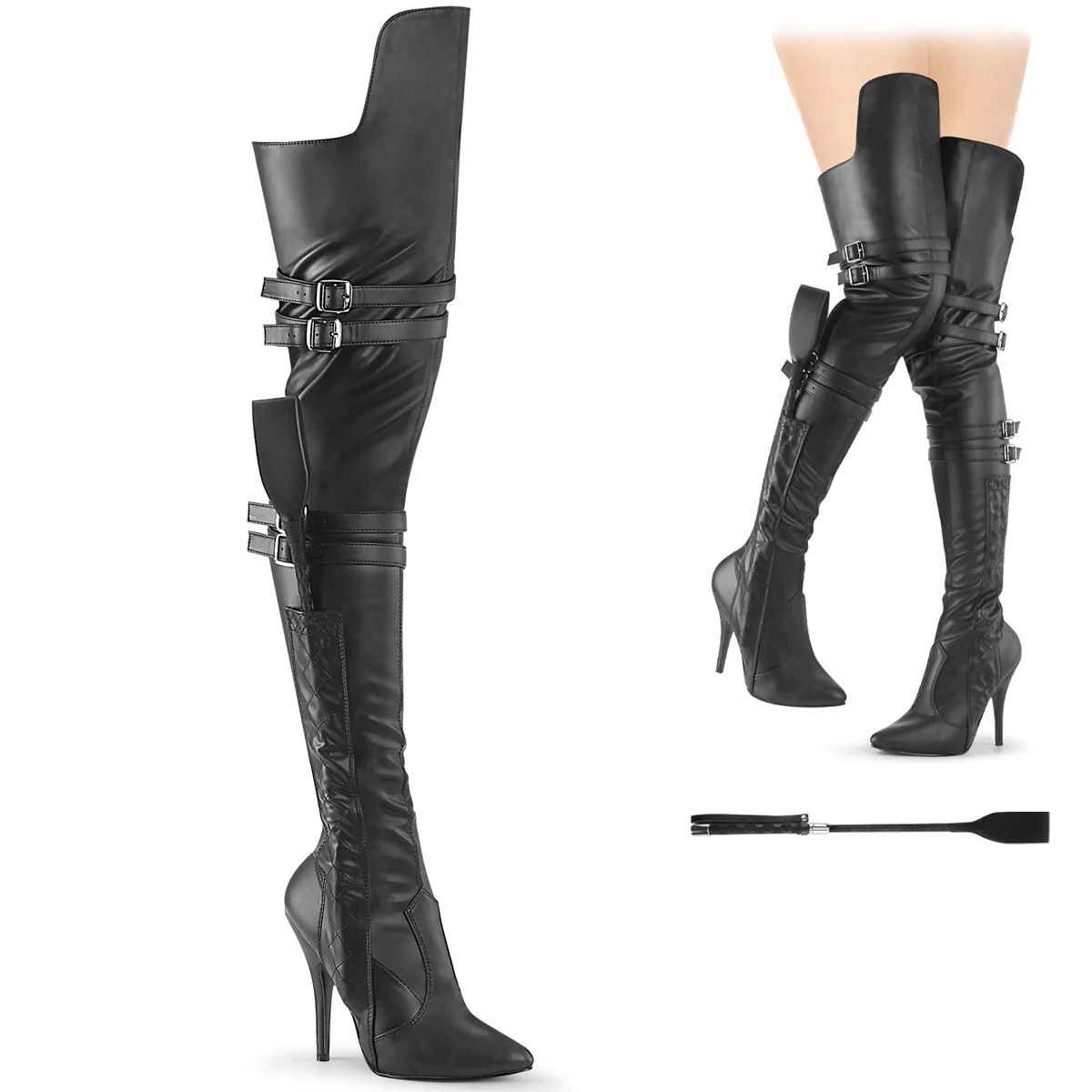 Black Faux Leather 5 Inch Sexy Thigh Boots - Pleaser SEDUCE-3080