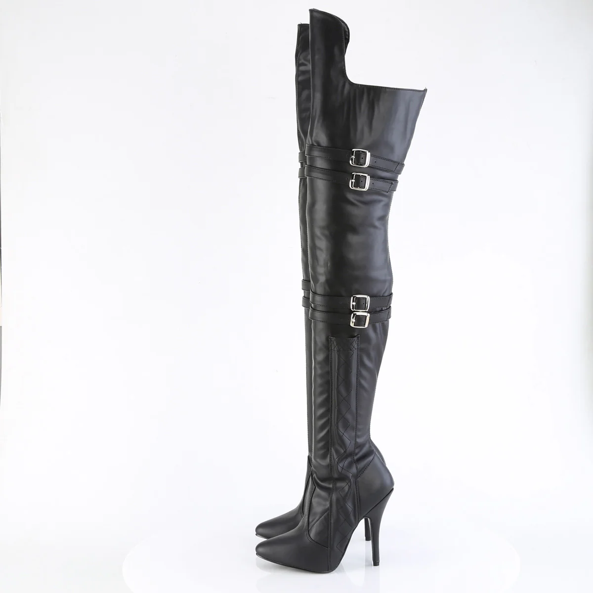 Black Faux Leather 5 Inch Sexy Thigh Boots - Pleaser SEDUCE-3080 - Image 3