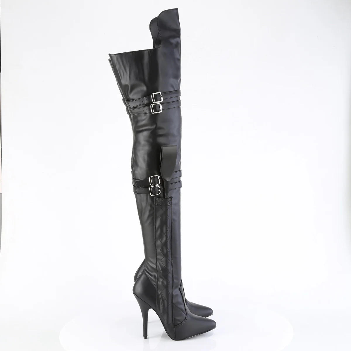 Black Faux Leather 5 Inch Sexy Thigh Boots - Pleaser SEDUCE-3080 - Image 5