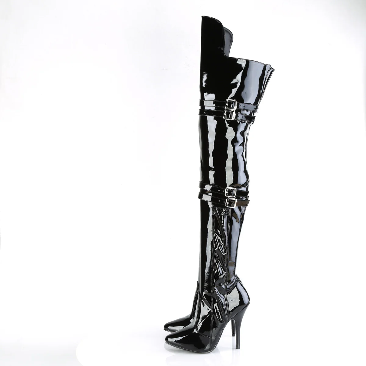Black Patent 5 Inch Erotic Thigh Boots - Pleaser SEDUCE-3080 - Image 3