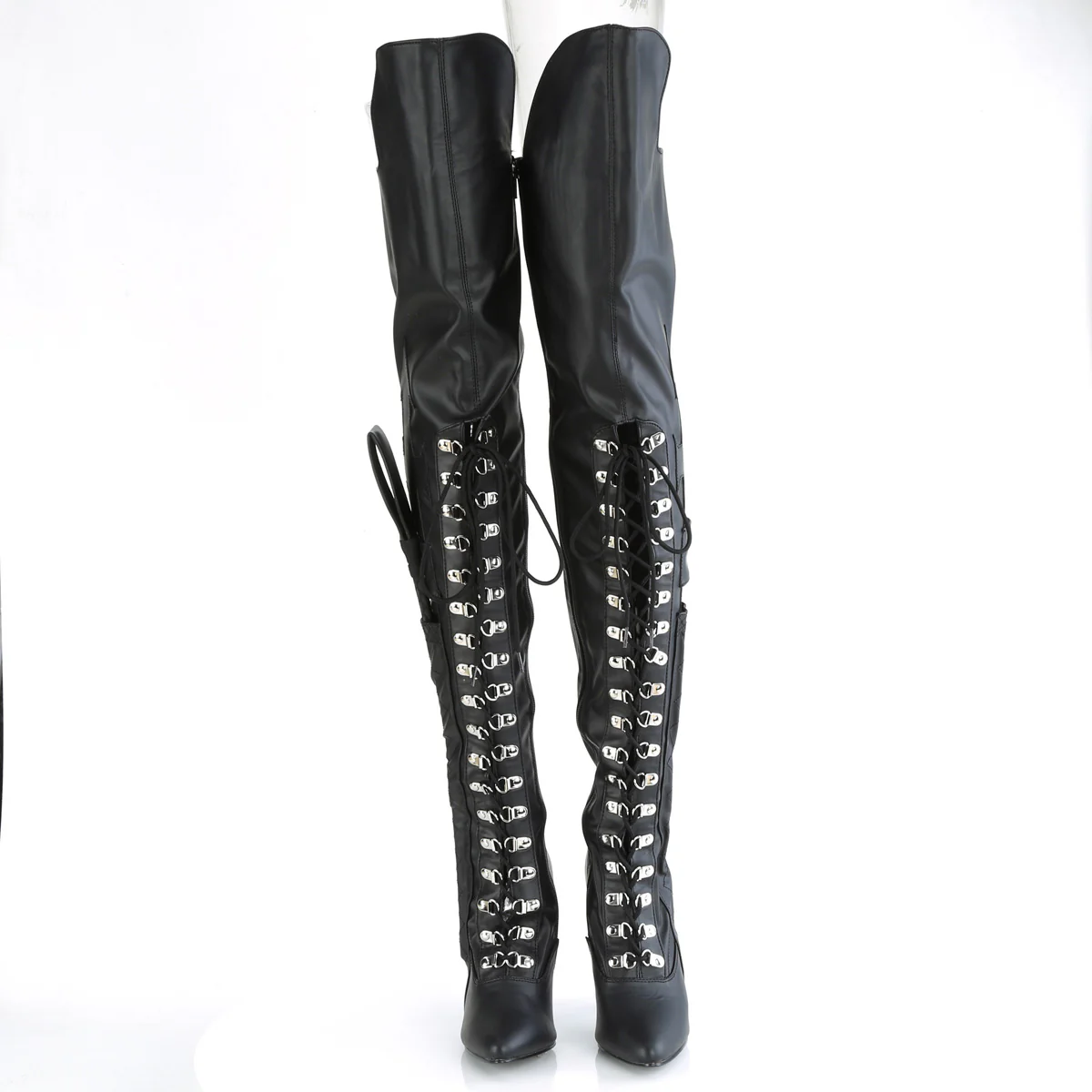 Black Faux Leather 5 Inch Ladies Fetish Thigh Boots - Pleaser SEDUCE-3082 - Image 2