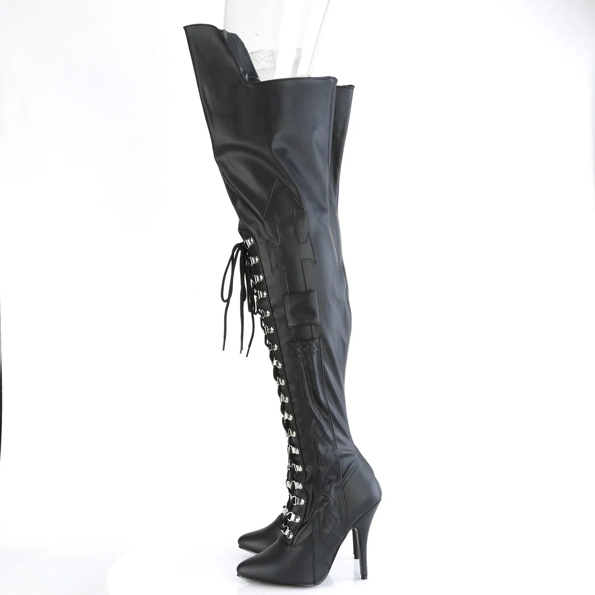 Black Faux Leather 5 Inch Ladies Fetish Thigh Boots - Pleaser SEDUCE-3082 - Image 3