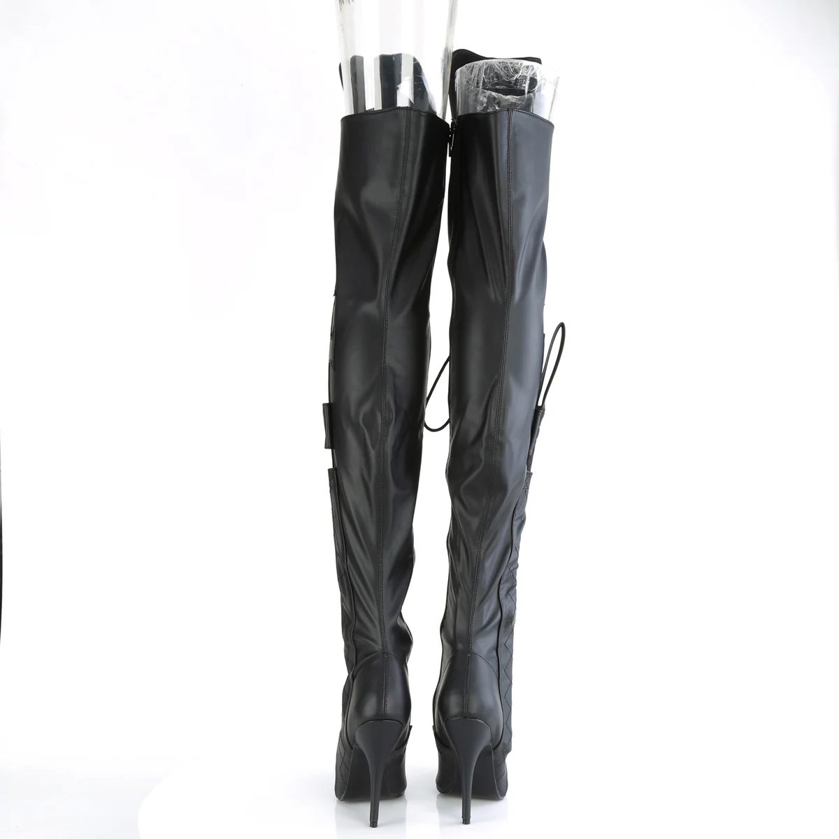 Black Faux Leather 5 Inch Ladies Fetish Thigh Boots - Pleaser SEDUCE-3082 - Image 4