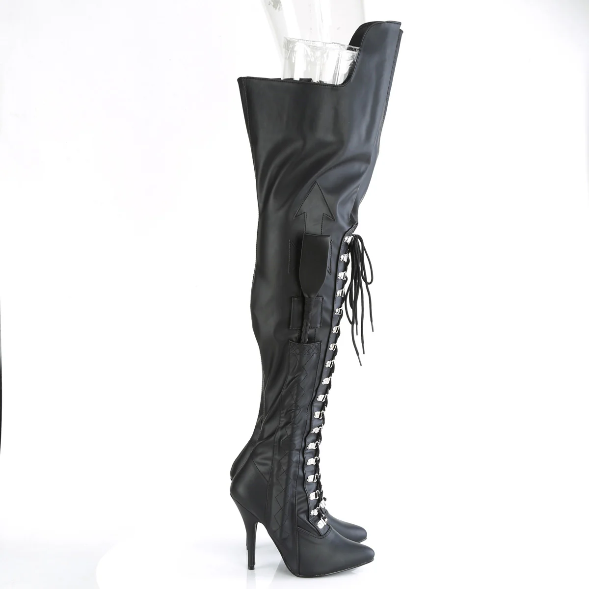 Black Faux Leather 5 Inch Ladies Fetish Thigh Boots - Pleaser SEDUCE-3082 - Image 5