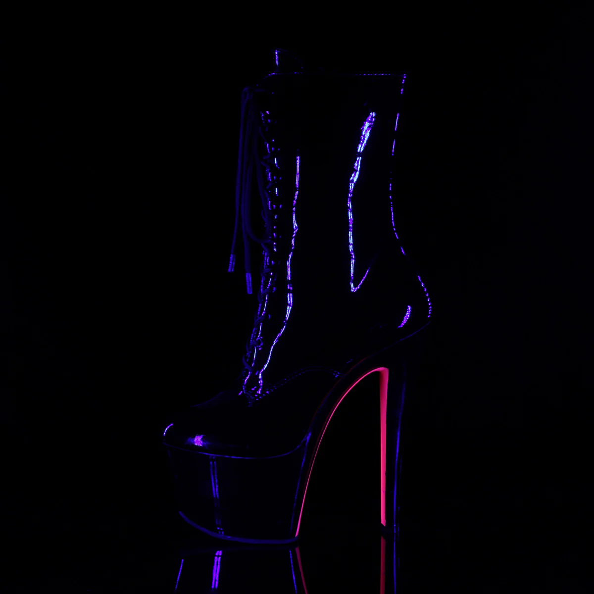 Black Hot Pink 7 Inch Pole Dancer Platform Boots - Pleaser SKY-1020TT - Image 3