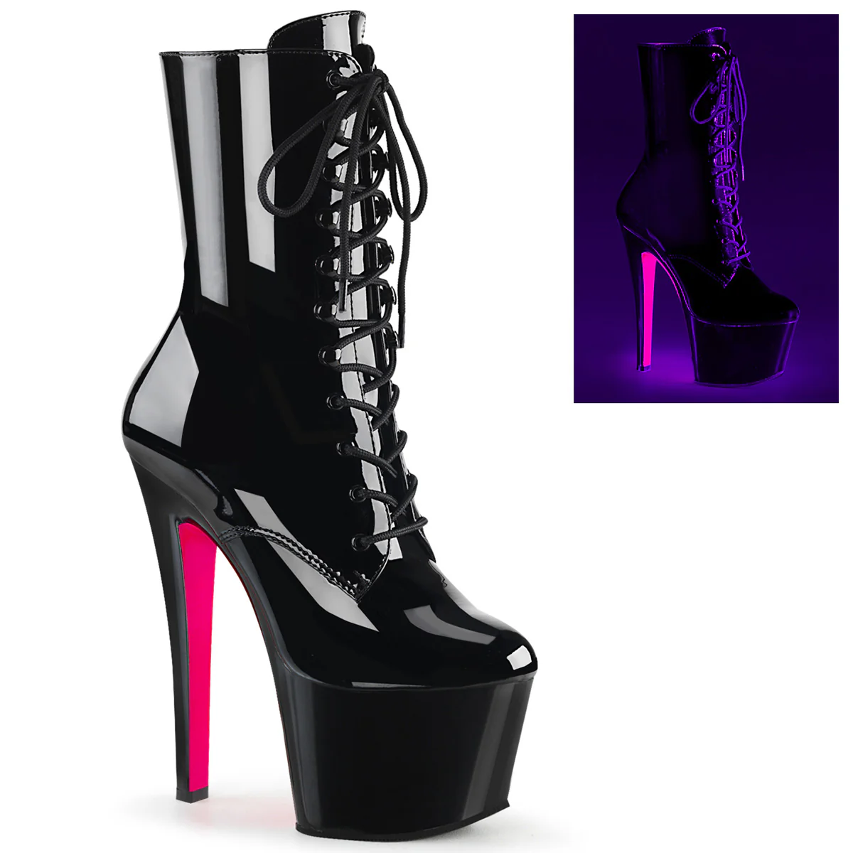 Black Hot Pink 7 Inch Pole Dancer Platform Boots - Pleaser SKY-1020TT - Image 6