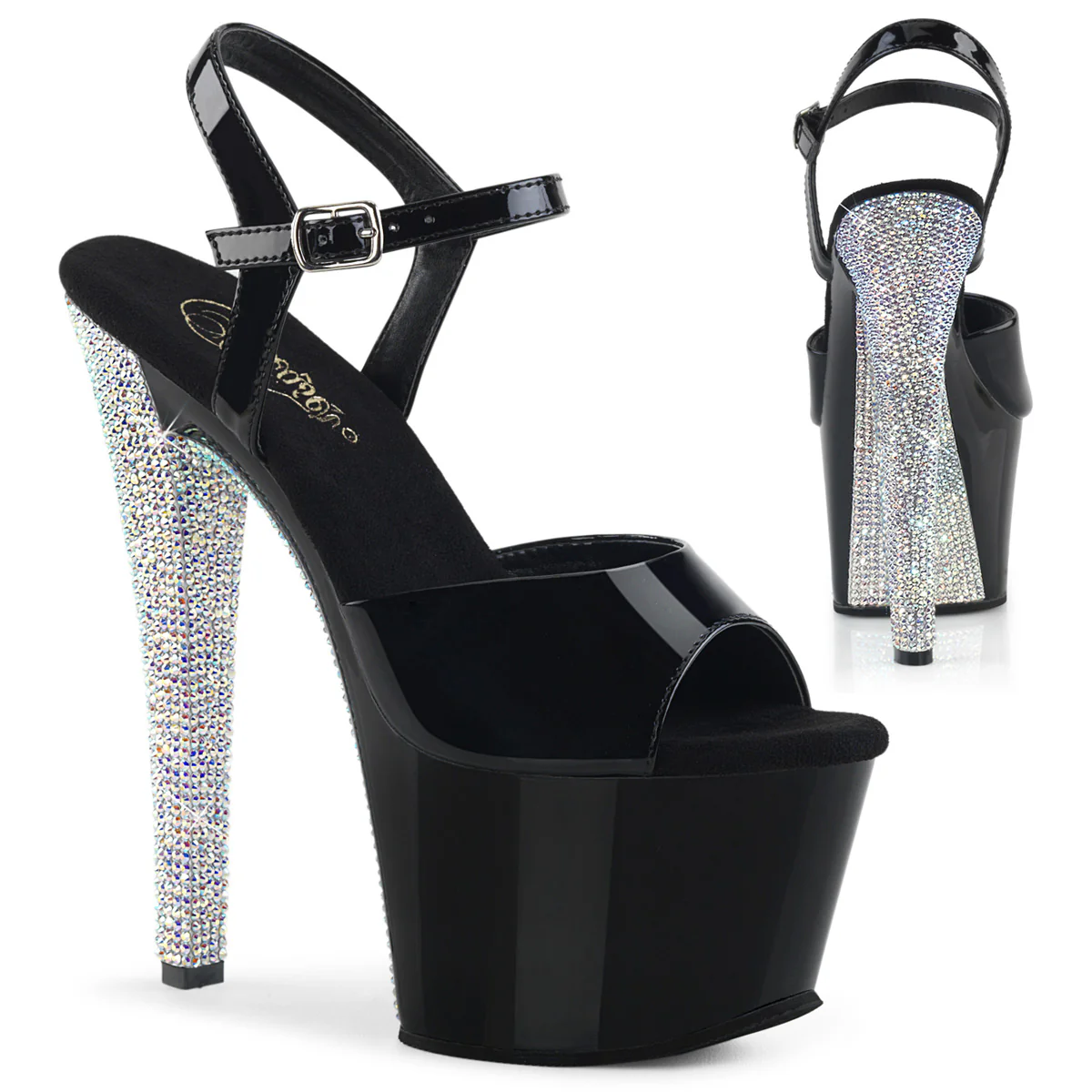 Black 7 Inch Pole Dancer Platform High Heels -  Pleaser SKY-309CHRS - Image 6