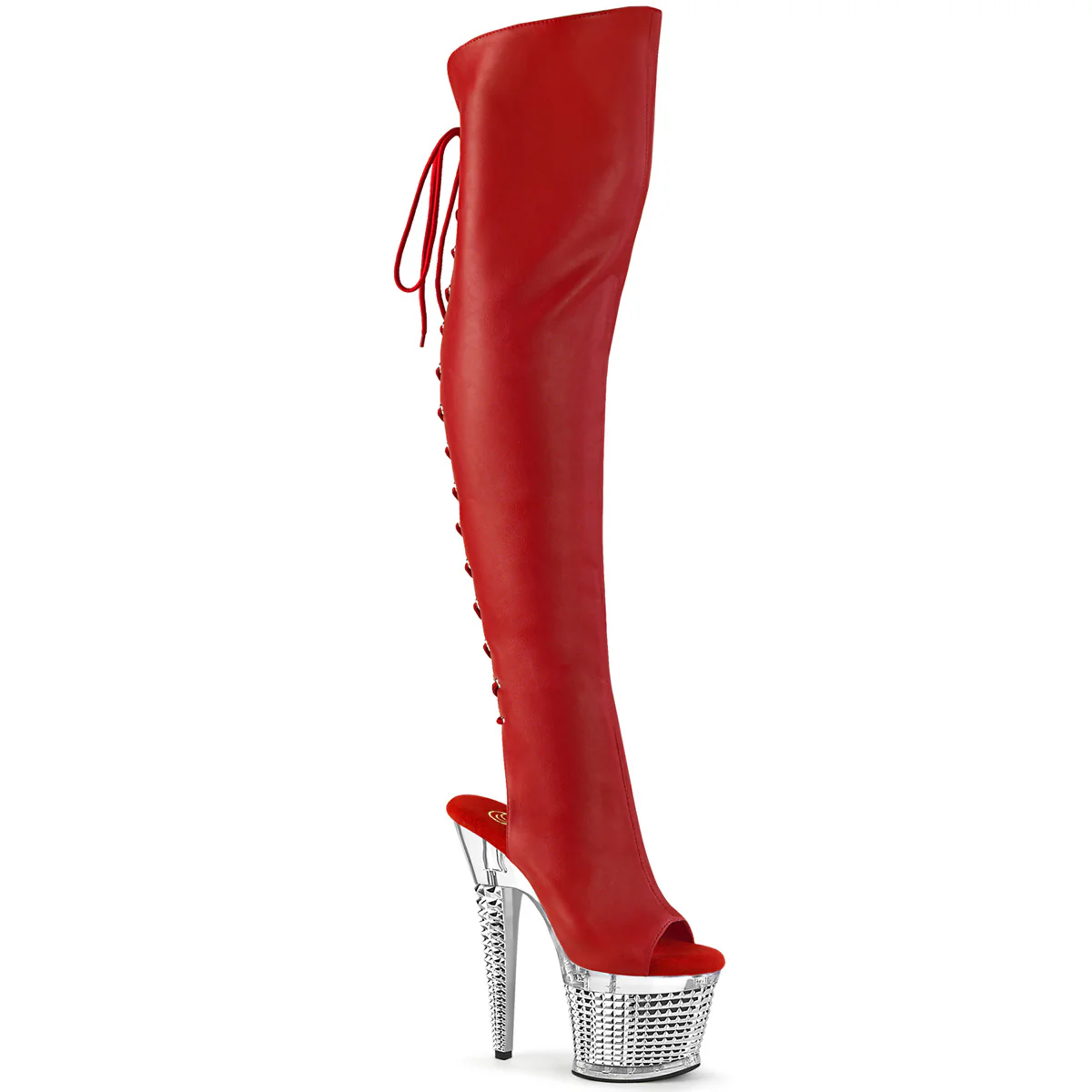 Red 7 Inch Platform Pole Thigh High boots -  Pleaser SPECTATOR-3019