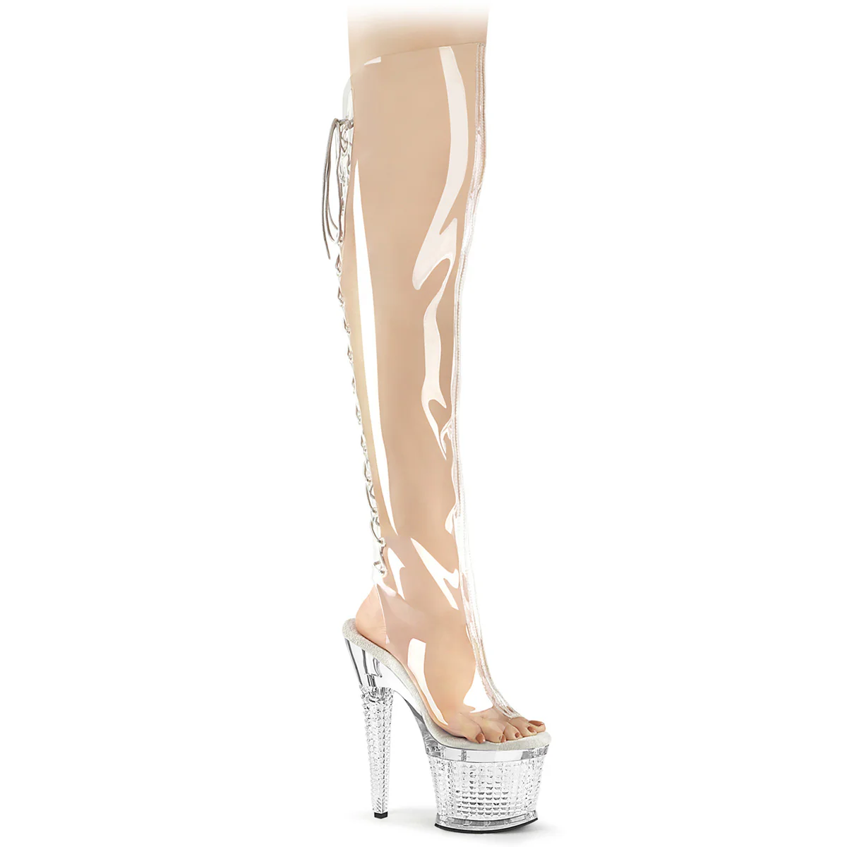 Clear 7 Inch Pole Dancer Thigh High boots -  Pleaser SPECTATOR-3019C
