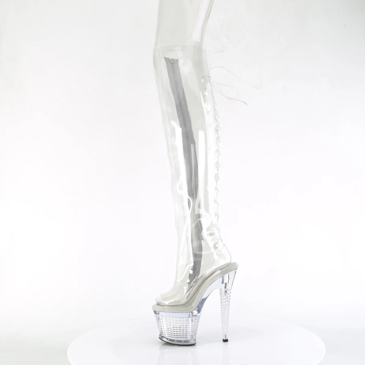 Clear 7 Inch Pole Dancer Thigh High boots -  Pleaser SPECTATOR-3019C - Image 3