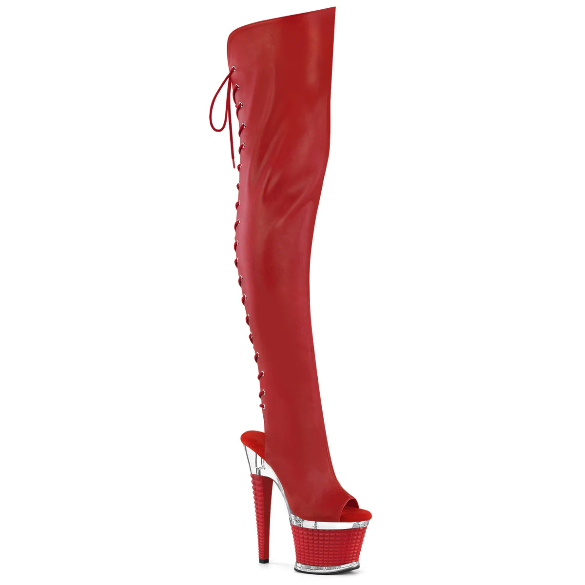 Red 7 Inch Fetish Pole Thigh High boots - Pleaser SPECTATOR-3030