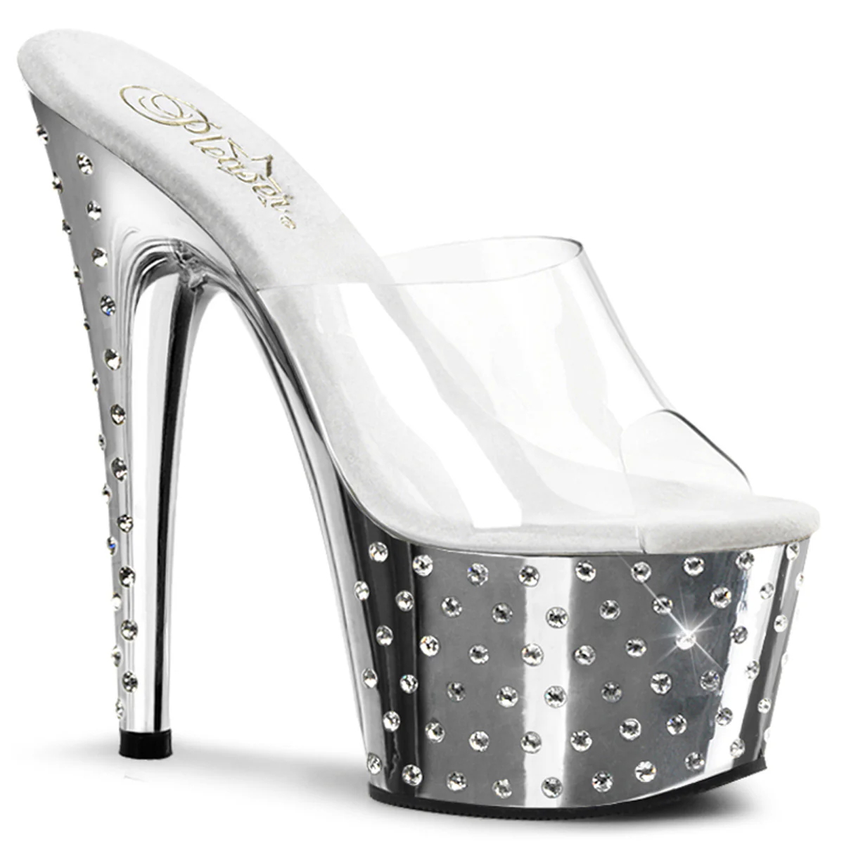 Silver Chrome 7 Inch Pole Dancer Platform Shoes - Pleaser STARDUST-701