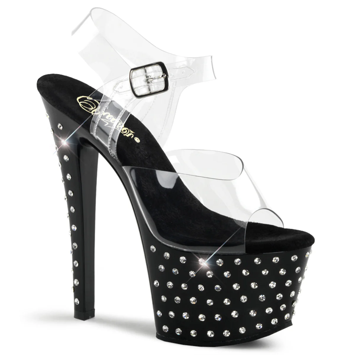 Clear Black 7 Inch Fetish Pole Platform Shoes - Pleaser STARDUST-708