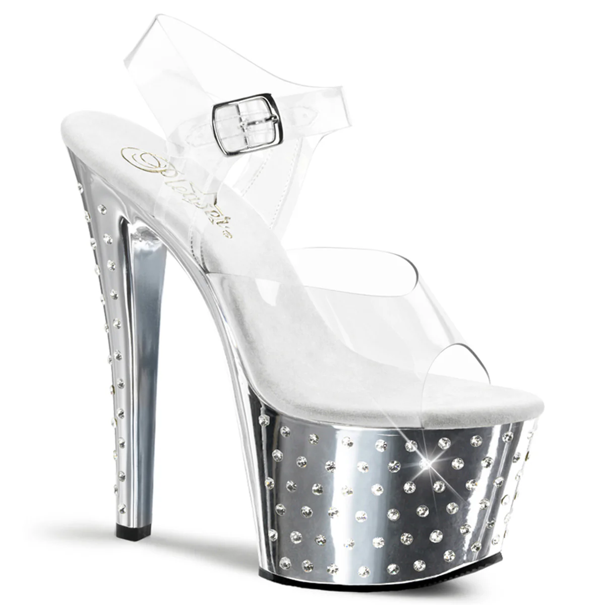 Silver Chrome 7 Inch Pole Dancer Platform Shoes - Pleaser STARDUST-708 - Image 6