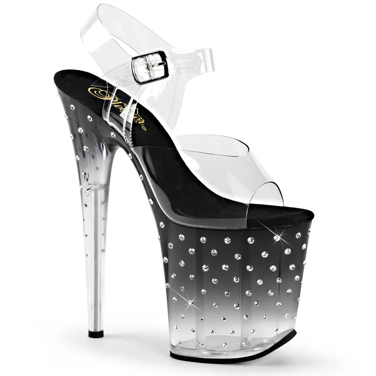 Clear Black 8 Inch Fetish Pole Platform Shoes - Pleaser STARDUST-808T