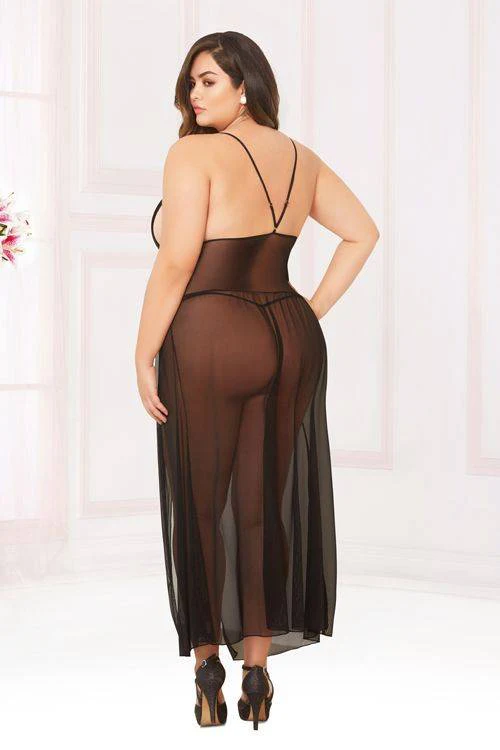 STM10904X Seven Til Midnight Mesh floor-length gown with adjustable straps Black - Image 2