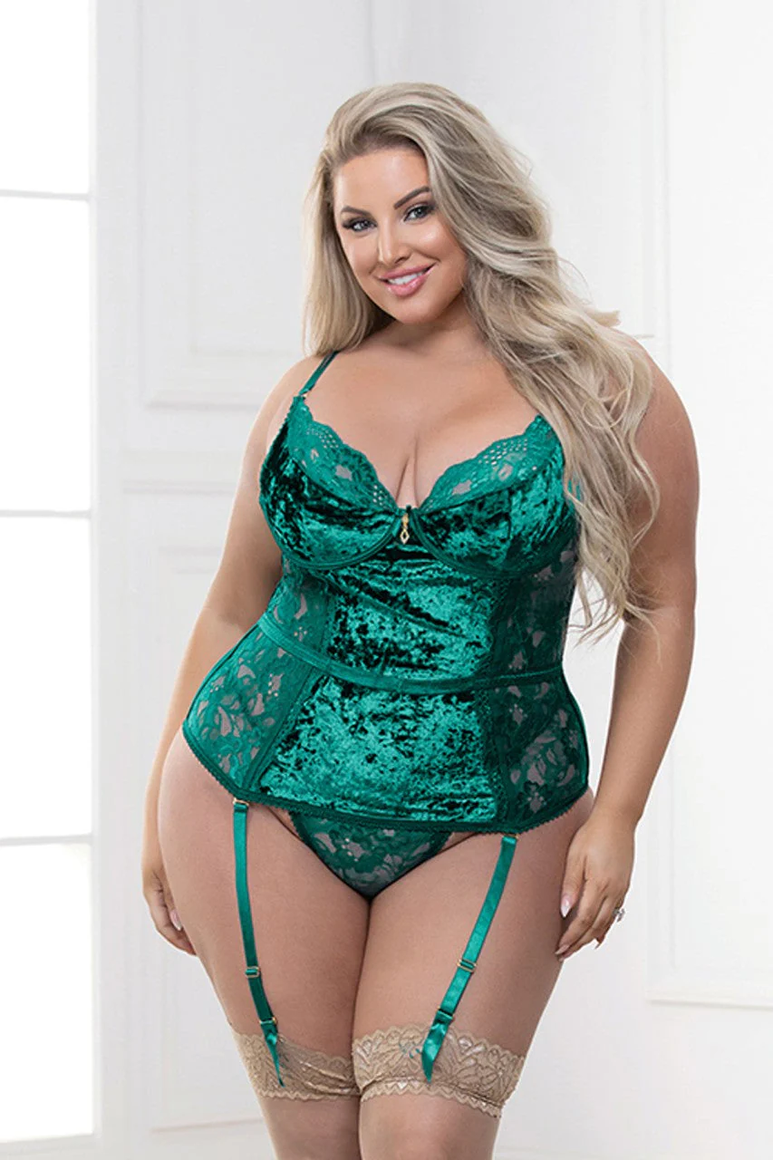 STM11360X Seven Til Midnight Velvet Crush Bustier Set Green