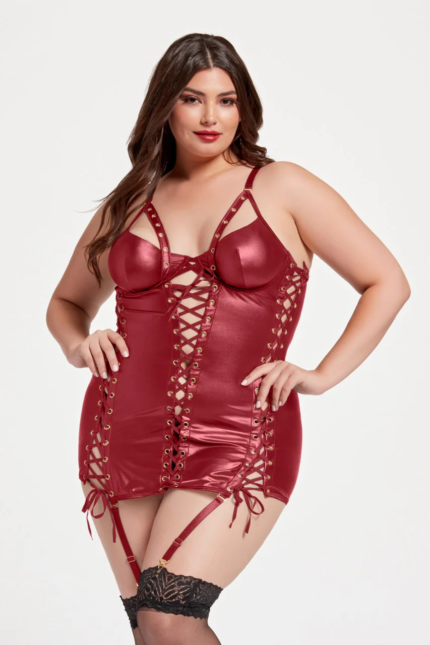STM11492X Fetish Mini Dress with Lace up Details