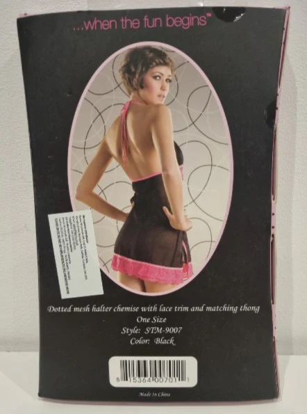 STM9007 Black Sheer Chemise with Pink Lace Trim - Image 2