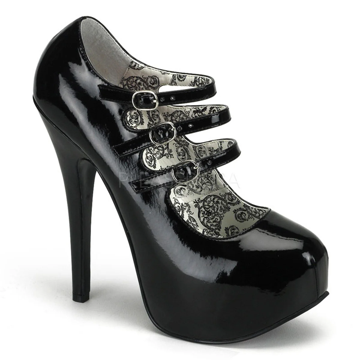 TEE05 Black Parent 3 Strap Hidden Platform Fetish Shoes
