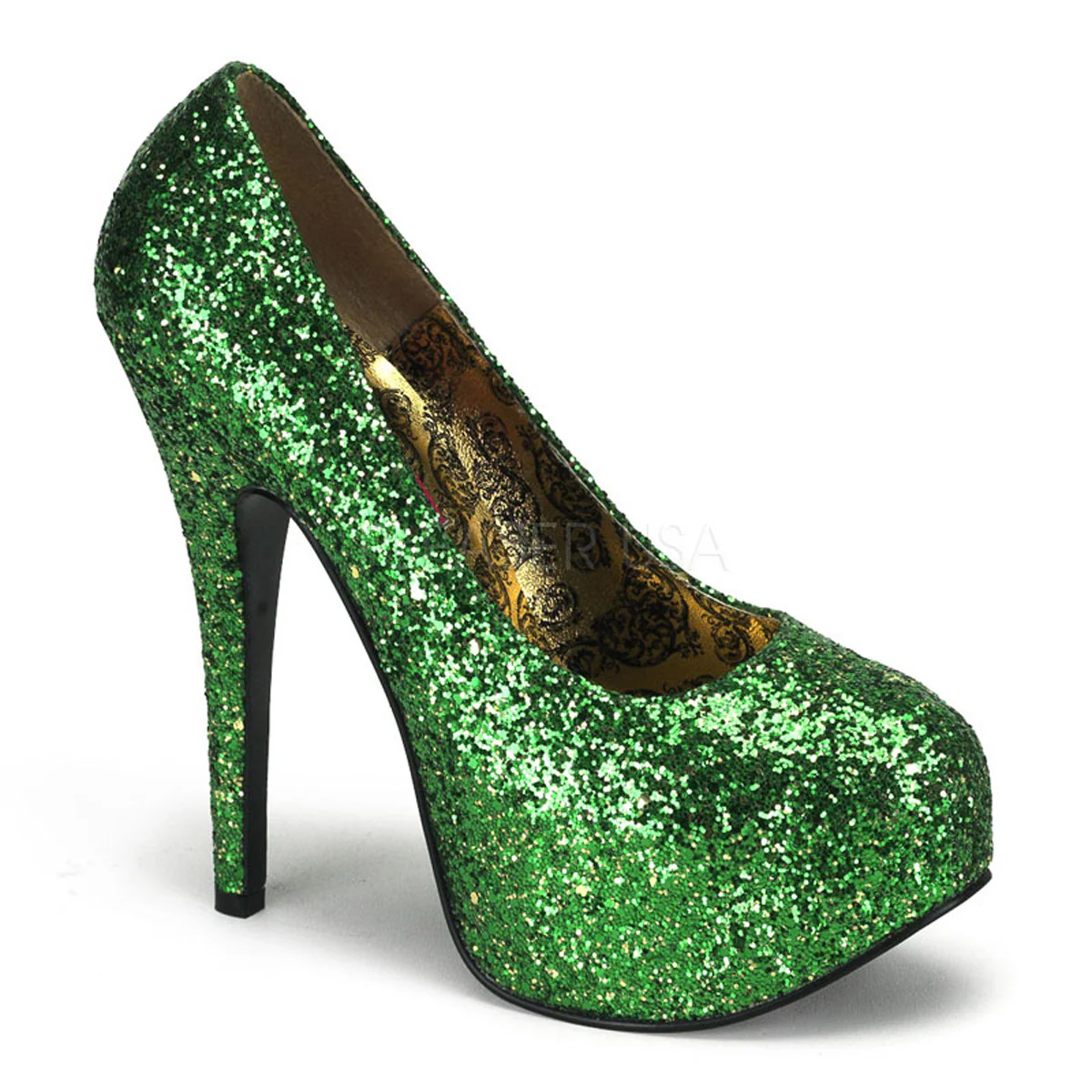 TEE06G Green Glitter Hidden Platform Shoes